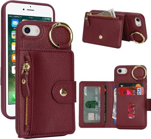 Vista 80 de Funda para iPhone 14 Plus con tarjetero, color negro Funda con cremallera y ranura para mujer y hombre