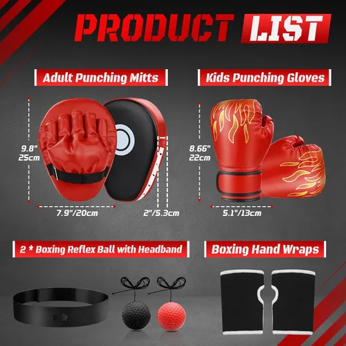 Vista 2 de Juego de guantes de boxeo 4 en 1 y guantes de boxeo para niños y niñas, guantes de boxeo para niños y niñas, almohadillas de enfoque con envolturas