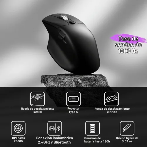 Vista 7 de Keychron M6 All Silent Wireless Gaming Optical Mouse, Tri-Mode 2.4 GHz/Bluetooth 5.3/Wired, PixArt 3395 Sensor, 26000 DPI, Ergonomic Lightweight