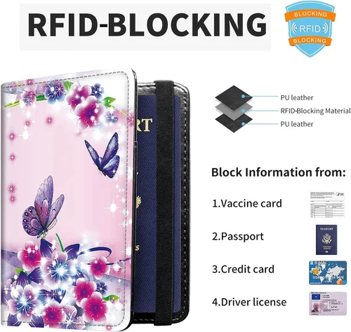 Vista 3 de Combo de portatarjetas de pasaporte y vacunación con bloqueo RFID-X-1, Mariposa Mujer, Minimalista