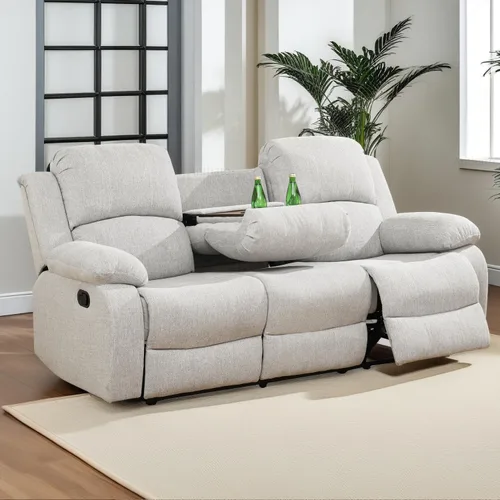 Vista 39 de Juego de sala de Estar reclinable de 3 piezas, juego de sofá reclinable Manual para conjunto de muebles de sala de Estar, con consola de Rojo