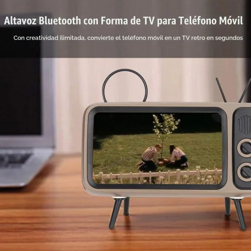 Vista 2 de Ciglow Altavoz Bluetooth, altavoz Bluetooth estéreo retro HD portátil para TV para teléfono móvil de 6 pulgadas (gris)