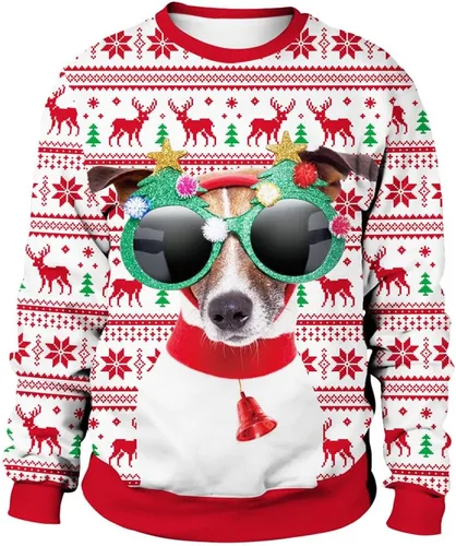Vista 11 de Sudaderas de Navidad unisex con estampado 3D y cuello redondo, manga larga, suelta, suéter de Navidad