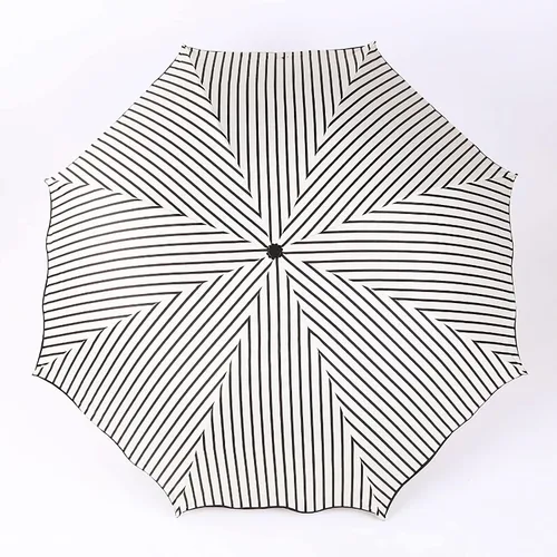 Vista 2 de URAWESO Sombrilla a rayas con protección UV para viajes, playa, compacto, plegable, para caminar (blanco)