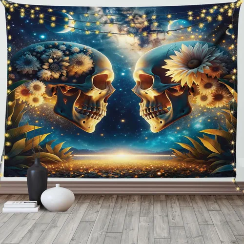 Vista 116 de Ambesonne Tapiz hippie, abrazo de hongos de ensueño y árbol de la vida místico y mandal verde, decoración de tela para colgar en la pared