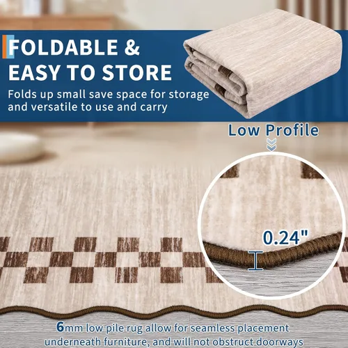 Vista 5 de GarveeHome Alfombra lavable de 5 x 7 pies para sala de estar, alfombra Beige festoneado