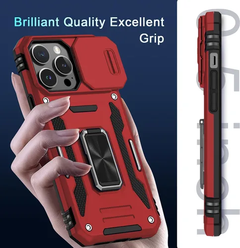 Vista 114 de DEERLAMN Funda para iPhone Xs Max con funda deslizante para cámara + protector de pantalla, soporte giratorio de anillo de grado militar a prueba