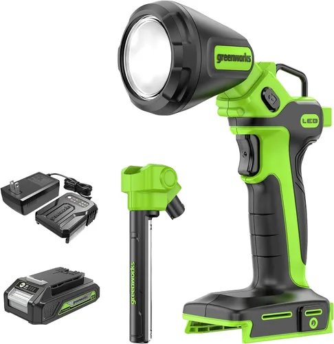 Vista 15 de Greenworks Luz de Punto LED de 24V, linterna de mano de 3000 lúmenes, foco de brillo variable, solo herramienta