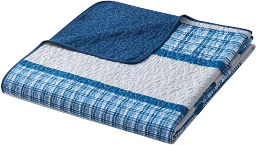 Vista 4 de Legacy Decor Colcha reversible de 3 piezas, diseño de retazos azules y blancos, microfibra ultra suave, tamaño individual