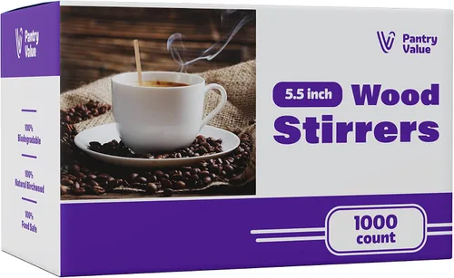 Vista 3 de Pantry Value [1000 unidades] Agitadores de café de madera de 5.5 pulgadas, palitos de madera biodegradables y ecológicos para café y cócteles