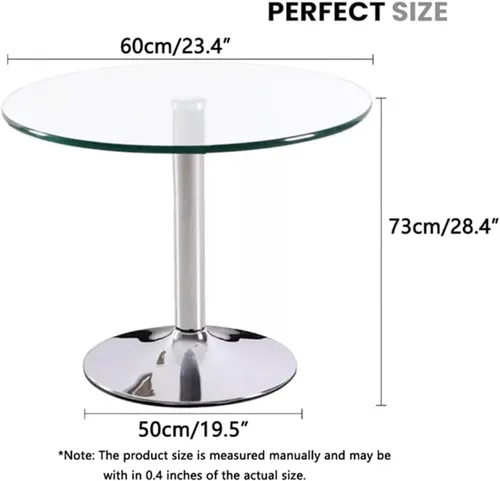 Vista 3 de Mesa de comedor redonda de cristal de 23.4 pulgadas, moderna circular, base resistente y perfecta para 2 a 4 asientos, estilo bistró para comedor