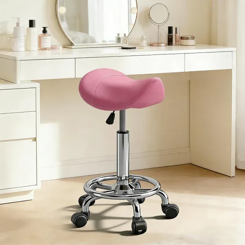 Vista 12 de Taburete con pedal de anillo y respaldo, silla hidráulica ajustable con ruedas para uso médico, masaje, salón, spa, cocina y dibujo