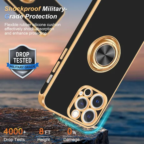 Vista 3 de Fingic Funda para iPhone 12 Pro, funda para iPhone 12 Pro con soporte de anillo, ajuste delgado, soporte de automóvil, protección a prueba