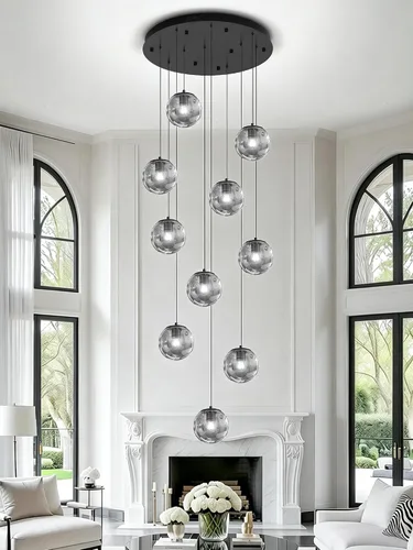 Vista 16 de ykolupty Lámpara colgante negra de 1 luz moderna de globo de vidrio gris ahumado, luces colgantes para isla de cocina, luces colgantes ajustables