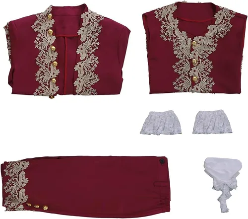 Vista 6 de COUCOU Age Disfraz victoriano para hombre, disfraz rococó, chaqueta, chaleco de príncipe cosplay de Halloween