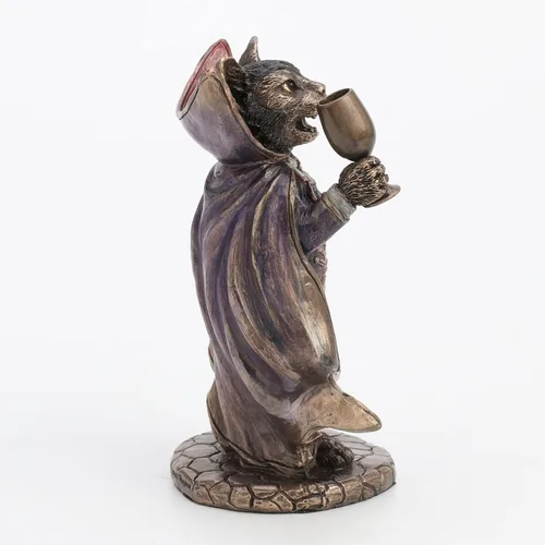 Vista 5 de Veronese Design 5 1/4 pulgadas Vampire Cat Wine Taster Resina Animal Estatuilla Acabado Bronce
