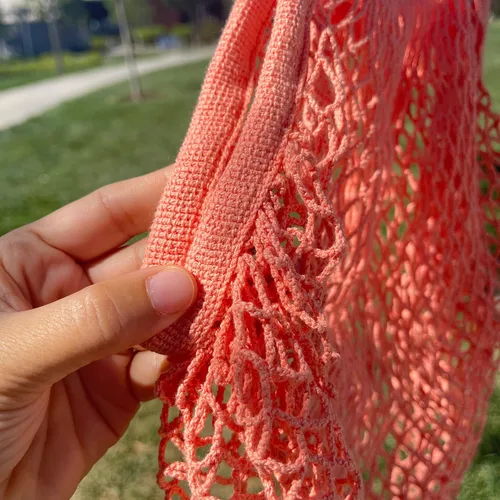 Vista 8 de Bolsa de red de malla con bolsa larga con asa de hombro, estirable y reutilizable para compras de comestibles, almacenamiento de juguetes de playa