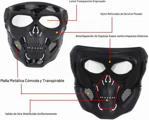 Vista 6 de Máscara táctica Máscara protectora de cara completa con gorro transparente Máscara de calavera Diseño de uso de doble modo Correa ajustable