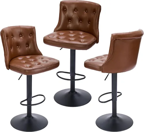 Vista 11 de FIRAVOE Juego de 2 taburetes de bar, taburetes de bar giratorios ajustables con respaldos, taburetes de bar de 25 a 34 pulgadas de altura de Negro