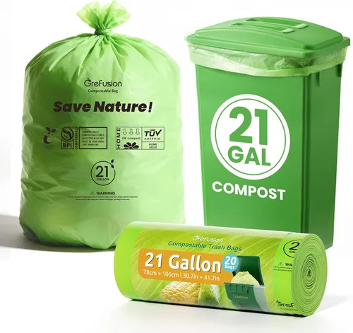 Vista 16 de GreFusion Bolsas compostables para cubo de compost de cocina, 1.2 galones, 125 unidades, certificadas por BPI y ASTM, a prueba de fugas y control