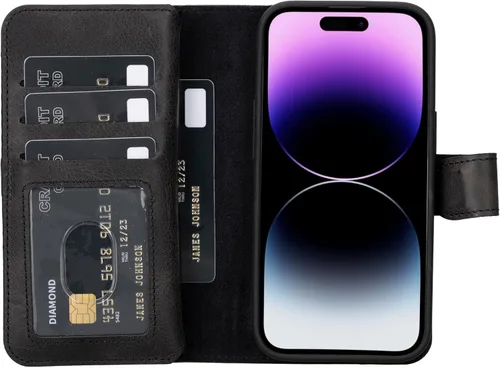 Vista 58 de HARDISTON Funda de piel auténtica de alta calidad hecha a mano para iPhone 7/8 / SE doble folio tarjetero - Funda magnética desmontable - Soporte