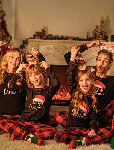 Vista 4 de Ekouaer Conjunto de pijamas de Navidad a juego para la familia, pijamas de Navidad, pijamas suaves de Navidad a juego