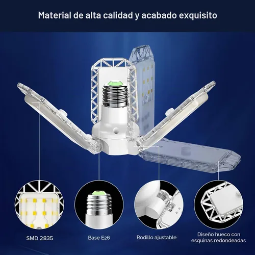 Vista 3 de SANSI Luces de garaje, equivalente a 300 W. Iluminación de garaje LED de techo, luz deformable para taller, 30 W 5000 K luz diurna atornillada