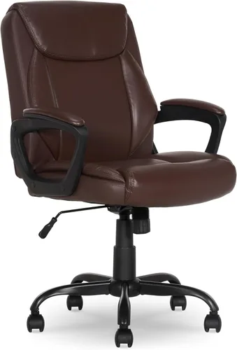 Vista 7 de Amazon Basics Classic Puresoft - Silla de escritorio de oficina acolchada de poliuretano con apoyabrazos, fácil montaje, base de metal resistente