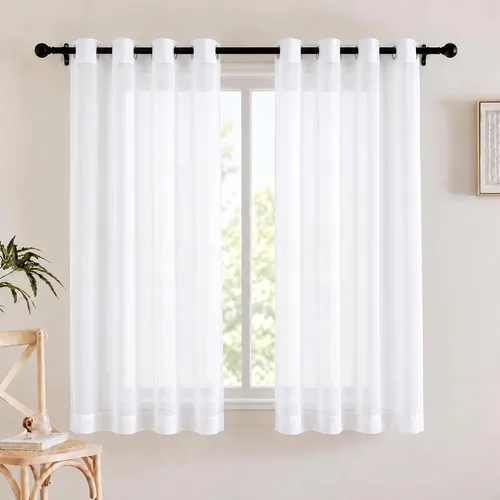 Vista 17 de Deconovo Cortinas traslúcidas filtrantes de luz de 96 in de largo para sala Beige/Flor de vid/Ojal
