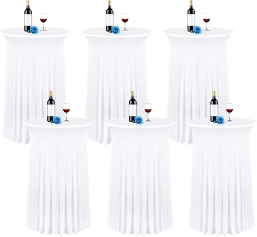 Vista 14 de fani Paquete de 6 faldas redondas de 32 x 43 pulgadas, falda de mesa de cóctel de elastano, ajustable con parte superior alta, mantel elástico