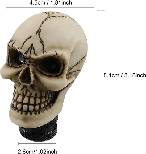 Vista 3 de Perilla de palanca de cambios en forma de calavera, de resina, para autos manuales o automáticos, Beige