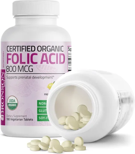 Vista 4 de Bronson ácido fólico orgánico, con certificado USDA y Vegetariano, La mejor vitamina prenatal, 1