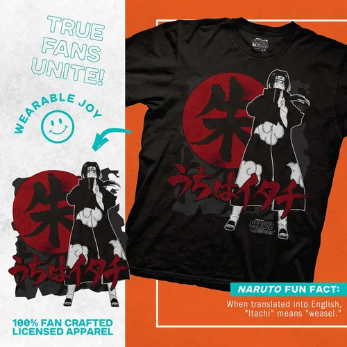 Vista 3 de Ripple Junction Naruto Shippuden Itachi Symbols - Camiseta unisex para adultos, Negro