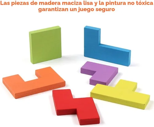 Vista 4 de Coogam Rompecabezas de Bloques de Madera Juguete de Acertijos Cerebrales Tangram Rompecabezas de Inteligencia Colorido Juego de Bloques Rusos 3D