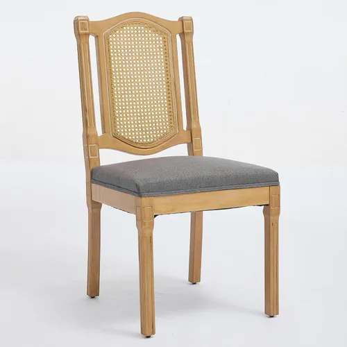 Vista 4 de Solid Wood Rattan-Back Dining Chairs Set of 2 with Linen Cushion & S-Springs, Durable Table & Chair Sets for Dining Room, Kitchen, Cafe, Living Room