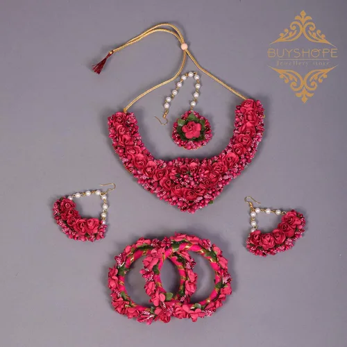 Vista 2 de Dazzlegems - Juego de joyas de flores indias Gota Patti para Haldi Mehandi, baby shower, boda, mujeres y niñas, el mejor regalo para Año Nuevo