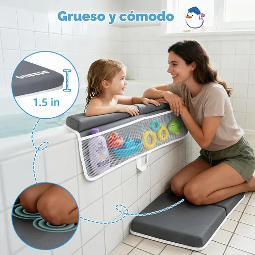 Vista 2 de UNEEDE - Juego de rodilleras y coderas de baño para bebé, tapete de baño de espuma viscoelástica de 1.5 pulgadas de grosor Kneeling Pad with Elbow
