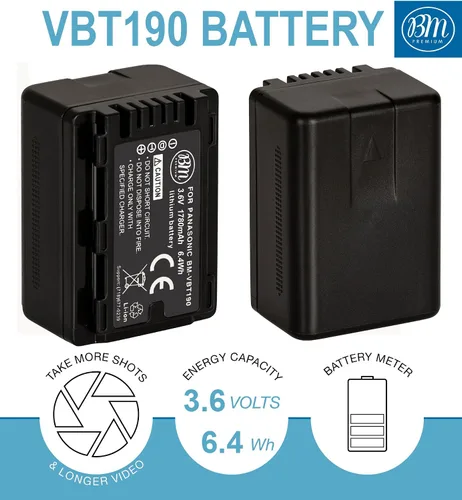 Vista 2 de BM Premium VW-VBT190 Batería para Panasonic HC-V380, HC-V510, HC-V520, HC-V550, HC-V710, HC-V720, HC-V750, HC-V770, HC-VX870, HC-VX981, HCW580