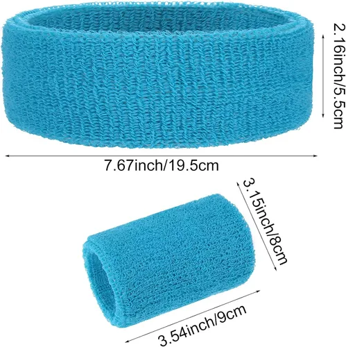 Vista 4 de ASTER Juego de 6 muñequeras para la cabeza, incluye 2 diademas deportivas y 4 pulseras deportivas a rayas coloridas para hombres y mujeres