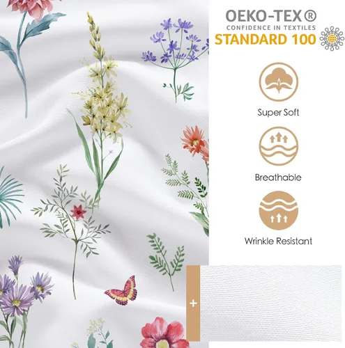 Vista 3 de YIYEA Sábana bajera ajustable floral con funda de almohada, sábana bajera de microfibra de doble cepillado de alta calidad, bolsillo profundo de 16