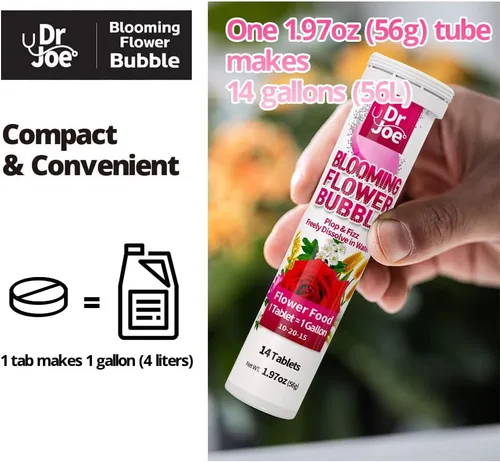 Vista 4 de Dr. Joe Blooming Flower Bubble Plant Food – Fertilizante soluble en agua (14 tabletas de burbuja, hace 14 galones, 10-20-15)