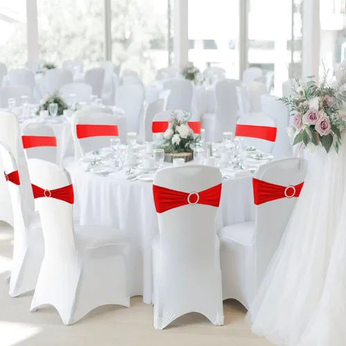 Vista 23 de WJWHQ 100 piezas de cintas elásticas de elastano con lazos para sillas, bandas de cubierta de silla con hebilla deslizante para eventos de boda