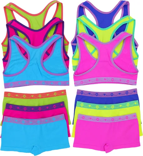 Vista 2 de ToBeInStyle Paquete de 6 sujetadores de entrenamiento estilo espalda cruzada o camisola y pantalones cortos a juego para niña