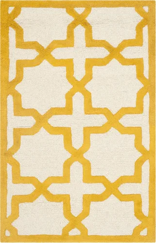 Vista 45 de Tapete de Safavieh de lana de la colección Cambridge CAM125Q hecho a mano con diseño geométrico marroquí en color marfil y dorado con superficie