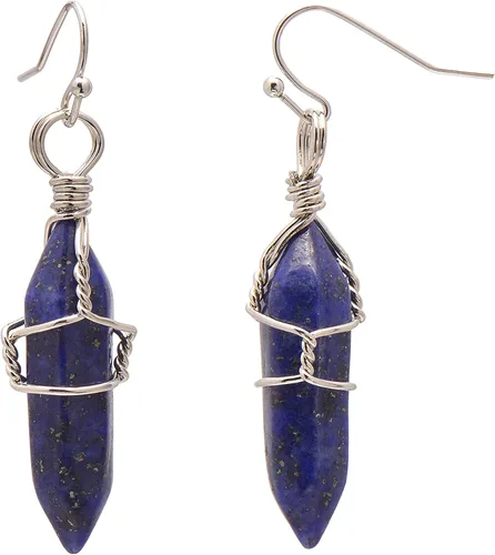 Vista 47 de Pendientes de cristal de punta envuelta en alambre de piedra pulida para mujer Reiki Energy Healing