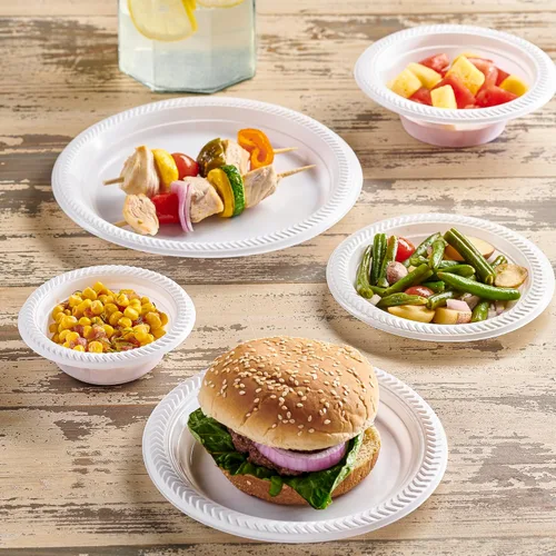 Vista 4 de PLASTICPRO 100 piezas de cuencos de plástico blanco de 5 oz de calidad premium, platos ligeros desechables, cuencos pequeños de plástico