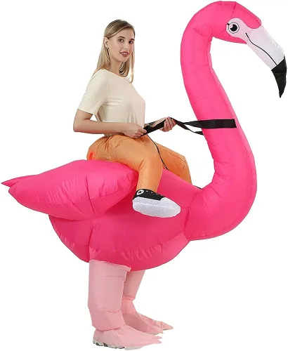 Vista 2 de RHYTHMARTS Disfraz inflable de flamenco para adultos disfraz inflable de flamenco para Halloween para adultos Rosado