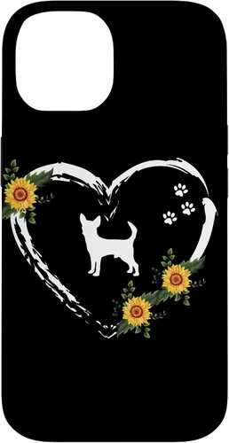 Vista 4 de Chihuahua With Paw Prints And Sunflower Heart On Black Case for iPhone 16