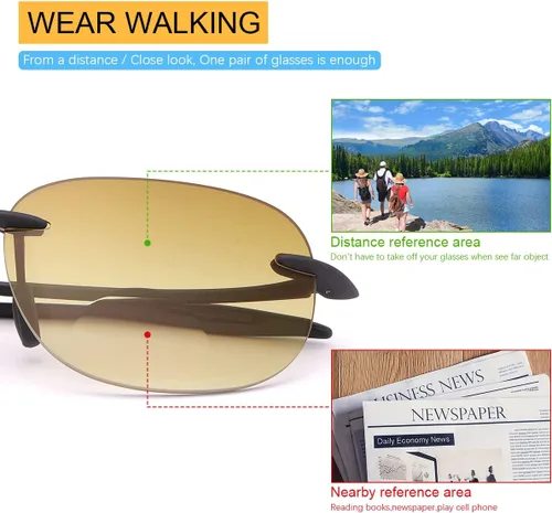 Vista 4 de YIMI 2 pares de lentes de lectura bifocales sin montura con protección UV, lentes de sol clásicos para hombres y mujeres, lentes de sombra retro