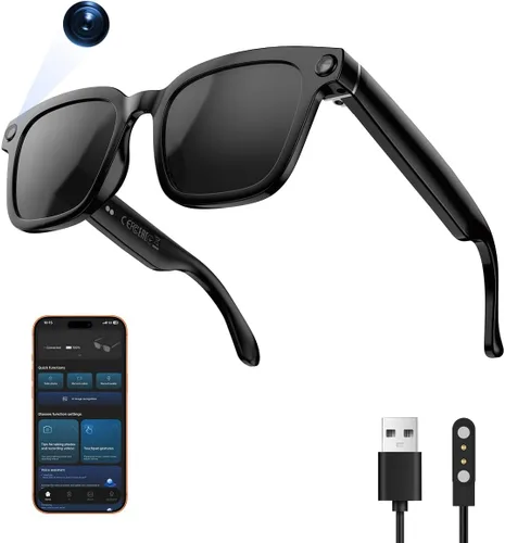 Vista 11 de Lentes inteligentes AI, lentes Bluetooth con traducción en línea de más de 140 idiomas, lentes fotocrómicas, micrófono y altavoces integrados, lente